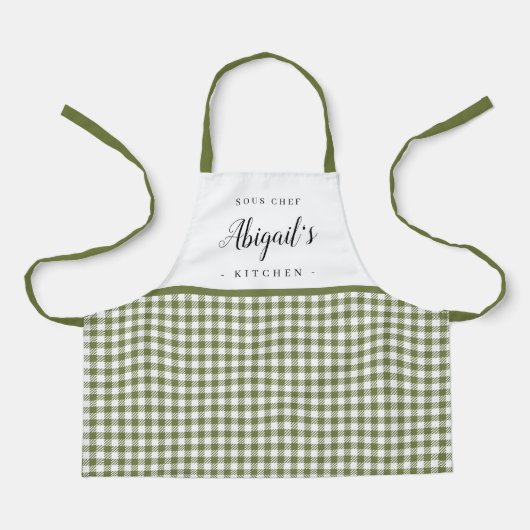 Green gingham check child personalized cooking schort (Voorkant)