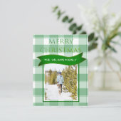 Green Gingham Check Country Kerstfototoestel Feestdagenkaart (Staand voorkant)