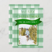 Green Gingham Check Country Kerstfototoestel Feestdagenkaart (Voorkant / Achterkant)
