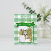 Green Gingham Check Country Xmas Foto Briefkaart (Staand voorkant)