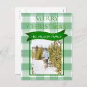 Green Gingham Check Country Xmas Foto Briefkaart (Voorkant / Achterkant)