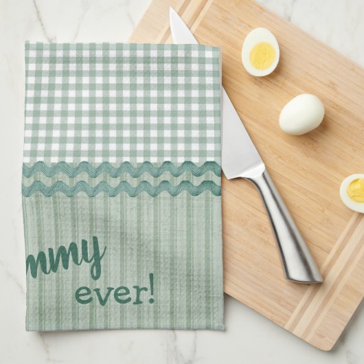 Green Gingham Check en Stripes Keukenhanddoeken (Quarter Fold)