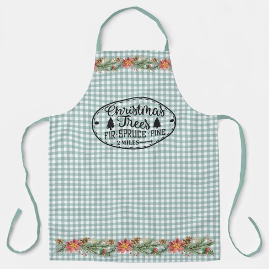 Green Gingham Check - kerstbomen - Land Schort (Voorkant)