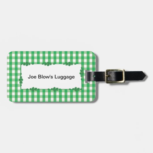Green Gingham Check Patroon Bagagelabel (Voorkant horizontaal)