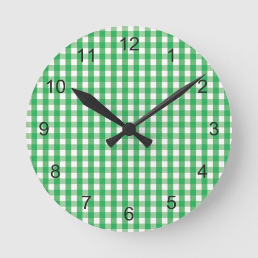 Green Gingham Check Patroon Ronde Klok (Voorkant)