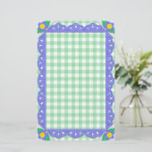 Green Gingham Check Periwinkle Felt Lijst Briefpapier (Staand voorkant)