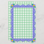 Green Gingham Check Periwinkle Felt Lijst Briefpapier (Voorkant / Achterkant)