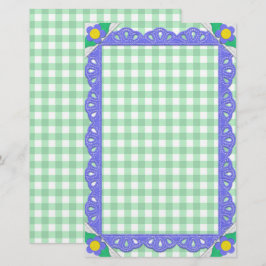 Green Gingham Check Periwinkle Felt Lijst Briefpapier