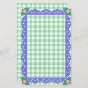 Green Gingham Check Periwinkle Felt Lijst Briefpapier