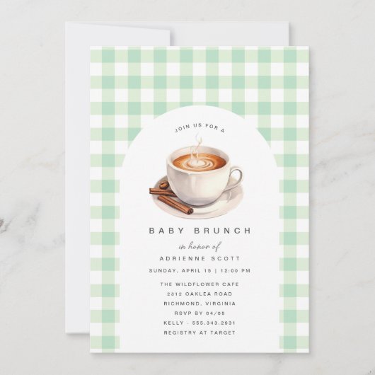 Green Gingham Coffee | neutrale Baby showers brunc Kaart (Voorkant)