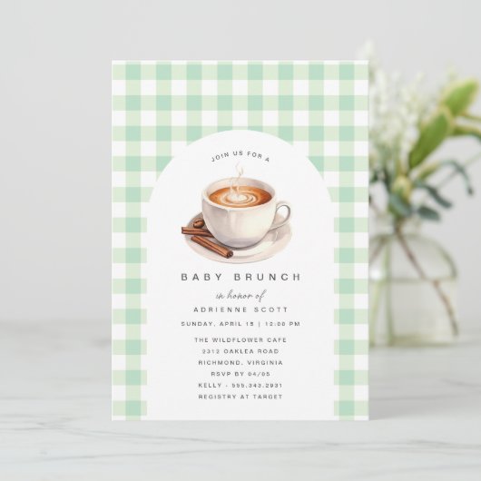 Green Gingham Coffee | neutrale Baby showers brunc Kaart (Staand voorkant)