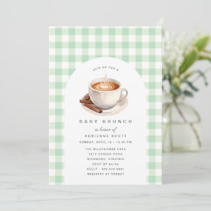 Green Gingham Coffee   neutrale Baby showers brunc Kaart