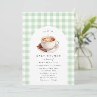 Green Gingham Coffee | neutrale Baby showers brunc Kaart