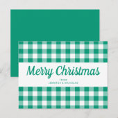 Green Gingham controleert Merry Christmas Script Briefkaart (Voorkant / Achterkant)