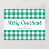 Green Gingham controleert Merry Christmas Script Briefkaart (Voorkant)