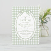 Green Gingham Coquette Bow Baptism Kaart (Staand voorkant)