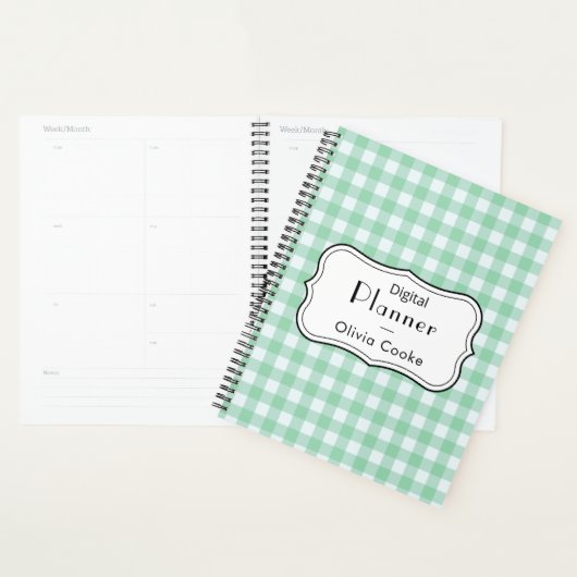 Green Gingham Digitale Planner met aangepaste naam (Display)