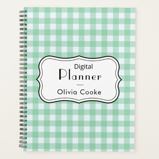 Green Gingham Digitale Planner met aangepaste naam (Voorkant)