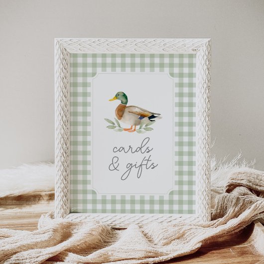 Green Gingham Duck Baby shower Kaarten en geschenk Poster