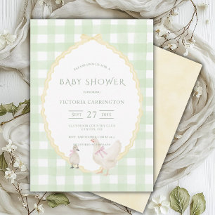 Green Gingham  Ducks Baby shower Kaart