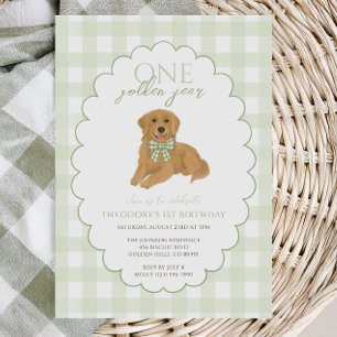 Green Gingham één gouden jaar eerste verjaardag pu Kaart