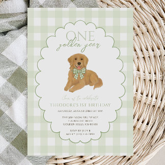 Green Gingham één gouden jaar eerste verjaardag pu Kaart