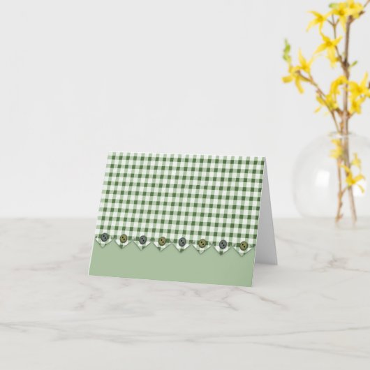 Green Gingham en Buttonnen Note Kaart (Gele Bloem)