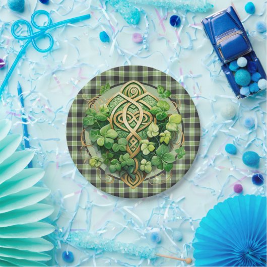Green Gingham en Celtic Triskele Papieren Bordje (Feest)