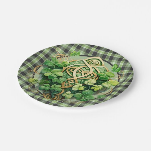 Green Gingham en Celtic Triskele Papieren Bordje (Gekanteld)