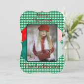 Green Gingham en Red Triangles Foto toevoegen Feestdagenkaart (Staand voorkant)