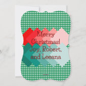 Green Gingham en Red Triangles Foto toevoegen Feestdagenkaart (Achterkant)