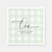 Green Gingham First Birthday Paper Napkin Servet (Voorkant)
