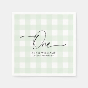 Green Gingham First Birthday Paper Napkin Servet
