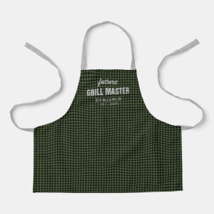 Green gingham future grill master gepersonaliseerd schort