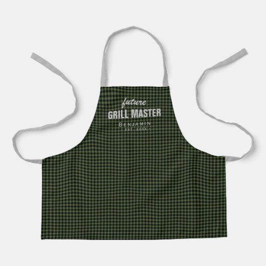 Green gingham future grill master gepersonaliseerd schort (Voorkant)