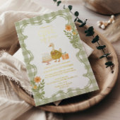 Green Gingham Gekke Goose 1st Birthday Folie Uitnodiging