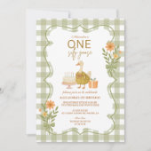 Green Gingham Gekke Goose 1st Birthday Kaart (Voorkant)