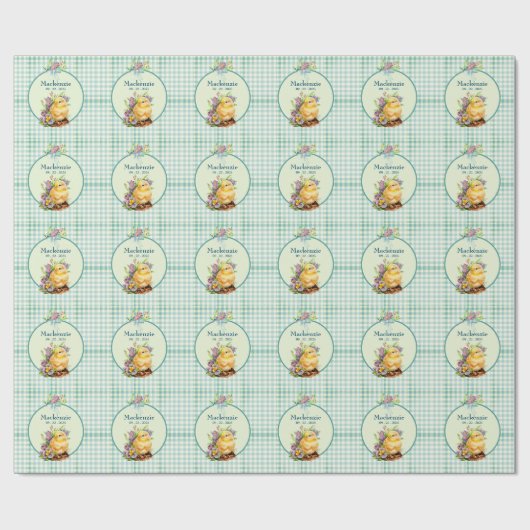 Green Gingham Gepersonaliseerde Verjaardag Cadeaupapier (Vlak)