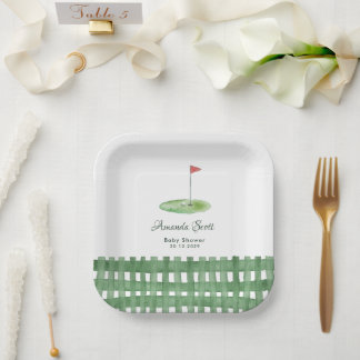 Green Gingham Golf Baby Shower Papieren Bordje