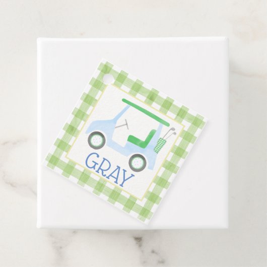 Green Gingham Golf Cart Label (In situ)