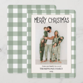Green Gingham Holiday Family Photo Card Feestdagenkaart