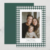 Green Gingham Holiday Photo Card Feestdagenkaart (Voorkant / Achterkant)