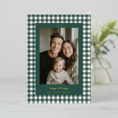 Green Gingham Holiday Photo Card Folie Feestdagenkaart (Staand Voorkant)