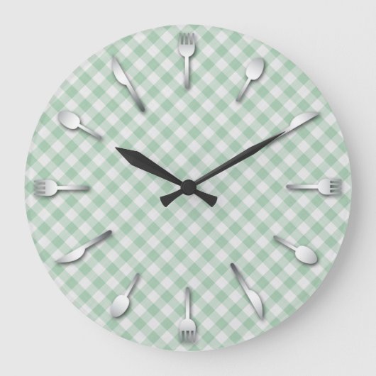 Green Gingham Kitchen Clock - Land Western Grote Klok (Voorkant)