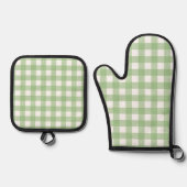 Green Gingham Kitchen Gloves Ovenwant & Pannenlap Set (Voorkant)