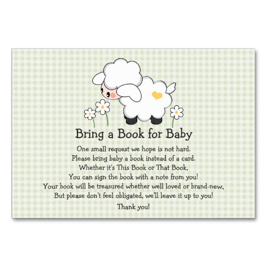 Green Gingham LAMB BABY SHOWER BOEK AANVRAAG KAART (Voorkant)