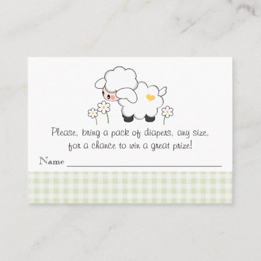 Green Gingham Lamb Luier Raffle Tickets Informatiekaartje (Achterkant)