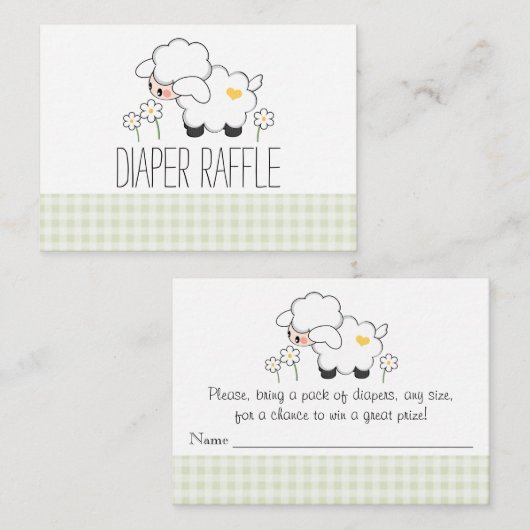 Green Gingham Lamb Luier Raffle Tickets Informatiekaartje (Voorkant / Achterkant)