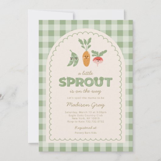 Green Gingham Little Sprout op de Weg Baby shower Kaart (Voorkant)