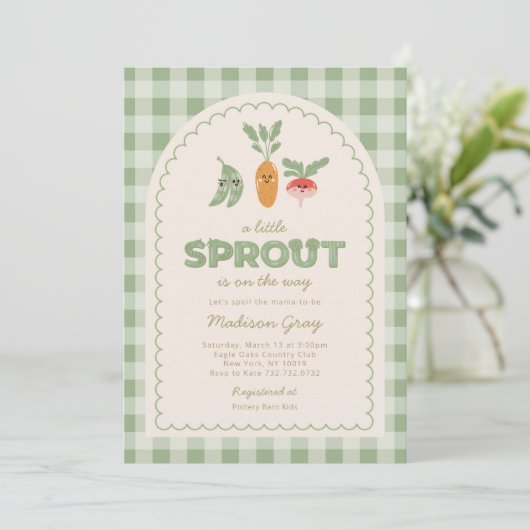 Green Gingham Little Sprout op de Weg Baby shower Kaart (Staand voorkant)